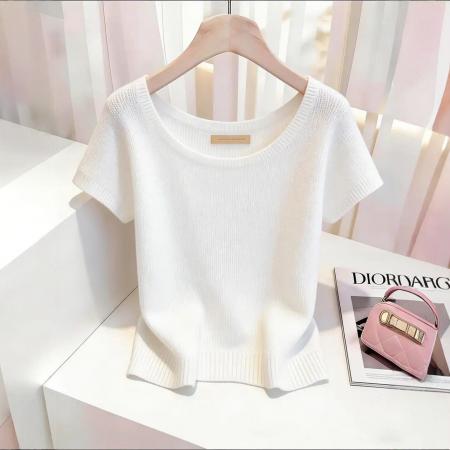 BY14225# 春夏新款女士灰色短袖针织T恤小个子修身显瘦独特漂亮短上衣 服裝批發女裝批發服飾貨源