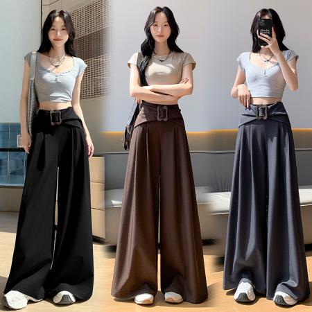 BY14226# 蝴蝶结阔腿裤女夏季高腰收腹西装裤高级感垂感宽松显瘦拖地裤 服裝批發女裝批發服飾貨源