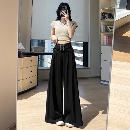 BY14226# 蝴蝶结阔腿裤女夏季高腰收腹西装裤高级感垂感宽松显瘦拖地裤 服裝批發女裝批發服飾貨源