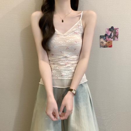 BY14234# 春夏新款韩系蕾丝碎花纯欲甜辣修身显瘦百搭气质上衣 服裝批發女裝批發服飾貨源