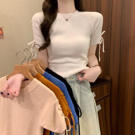 BY14235# 夏季新款氛围感气质甜辣收腰显瘦短款小个子设计感上衣 服裝批發女裝批發服飾貨源