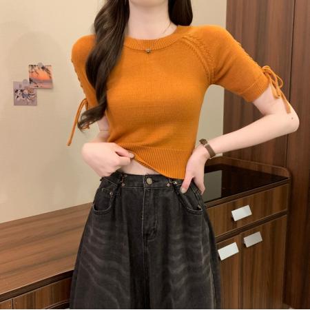 BY14235# 夏季新款氛围感气质甜辣收腰显瘦短款小个子设计感上衣 服裝批發女裝批發服飾貨源