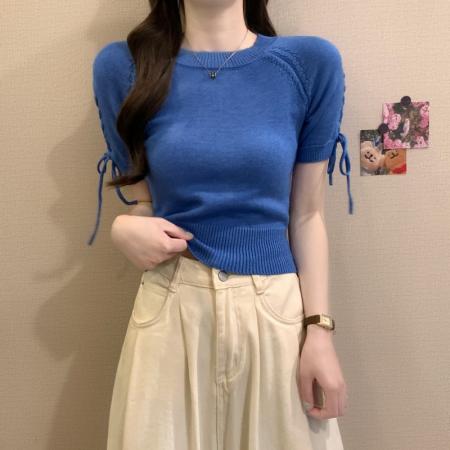 BY14235# 夏季新款氛围感气质甜辣收腰显瘦短款小个子设计感上衣 服裝批發女裝批發服飾貨源