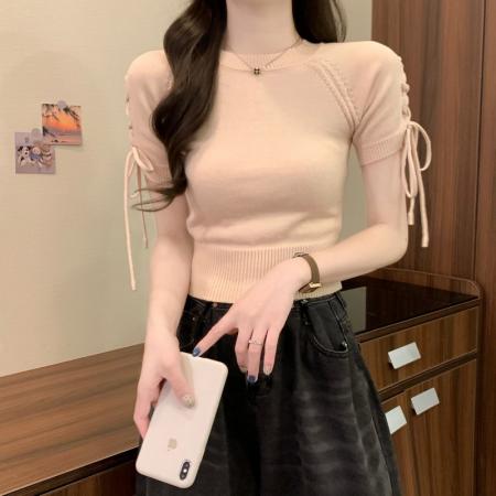 BY14235# 夏季新款氛围感气质甜辣收腰显瘦短款小个子设计感上衣 服裝批發女裝批發服飾貨源