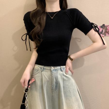 BY14235# 夏季新款氛围感气质甜辣收腰显瘦短款小个子设计感上衣 服裝批發女裝批發服飾貨源