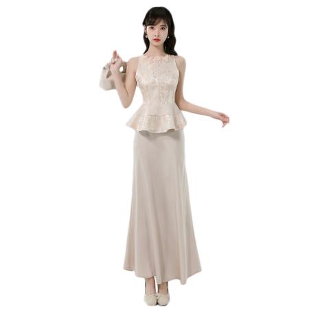 BY14243# 新中式国风名媛千金立体手工纱花鎏金提花无袖上衣半裙套装 服裝批發女裝批發服飾貨源