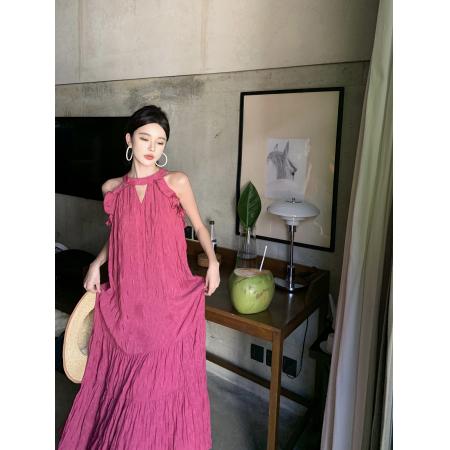 FA56864#度假风连衣裙女夏季新款中长款宽松显瘦挂脖吊带裙