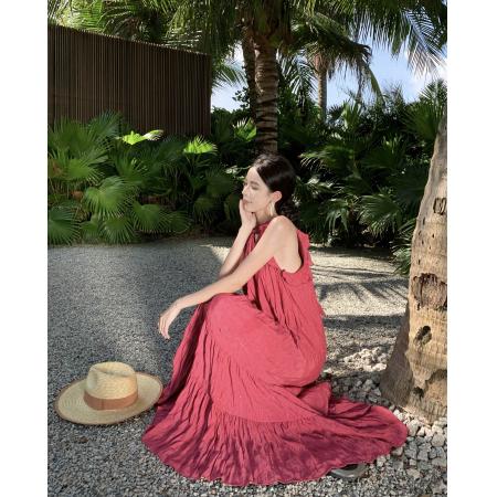 FA56864#度假风连衣裙女夏季新款中长款宽松显瘦挂脖吊带裙