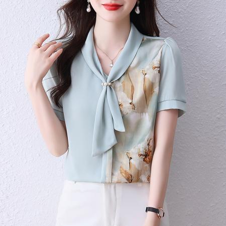 BY14254# 夏装时尚碎花雪纺衫女新款气质减龄打底衫遮肚显瘦上衣小衫 服裝批發女裝批發服飾貨源