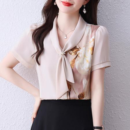 BY14254# 夏装时尚碎花雪纺衫女新款气质减龄打底衫遮肚显瘦上衣小衫 服裝批發女裝批發服飾貨源