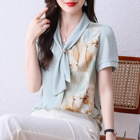 BY14254# 夏装时尚碎花雪纺衫女新款气质减龄打底衫遮肚显瘦上衣小衫 服裝批發女裝批發服飾貨源