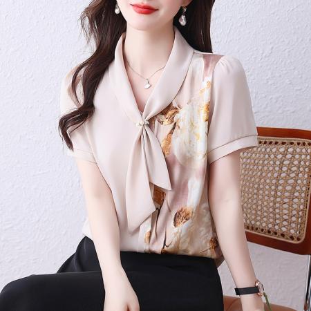 BY14254# 夏装时尚碎花雪纺衫女新款气质减龄打底衫遮肚显瘦上衣小衫 服裝批發女裝批發服飾貨源