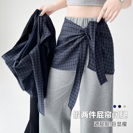 BY14263# 假两件格纹拼...