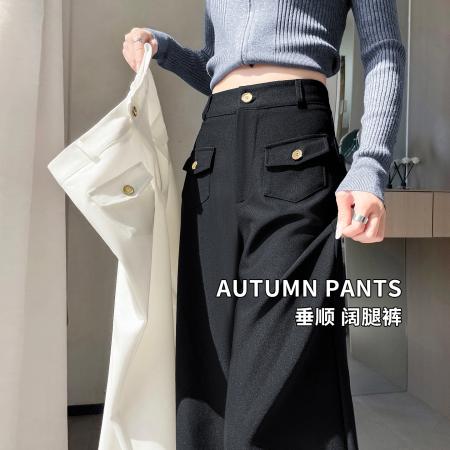 BY14264# 高级感窄版阔腿西装裤女春夏新款高腰垂感休闲直筒慵懒松弛感裤子 服裝批發女裝批發服飾貨源