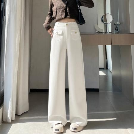 BY14264# 高级感窄版阔腿西装裤女春夏新款高腰垂感休闲直筒慵懒松弛感裤子 服裝批發女裝批發服飾貨源