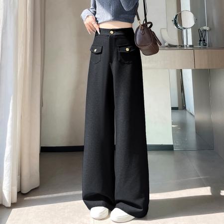 BY14264# 高级感窄版阔腿西装裤女春夏新款高腰垂感休闲直筒慵懒松弛感裤子 服裝批發女裝批發服飾貨源