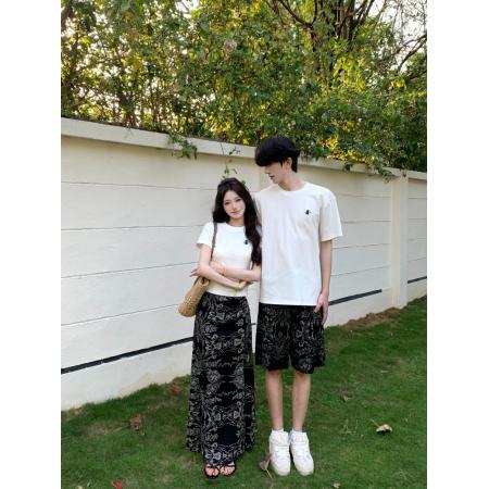 BY14292# 韩版海边风沙滩短袖修身气质套装情侣装 服裝批發女裝批發服飾貨源