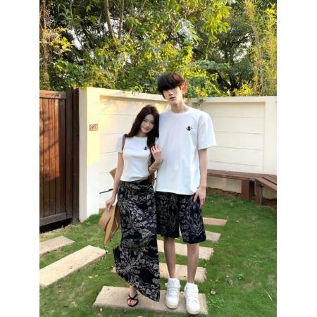 BY14292# 韩版海边风沙滩短袖修身气质套装情侣装 服裝批發女裝批發服飾貨源