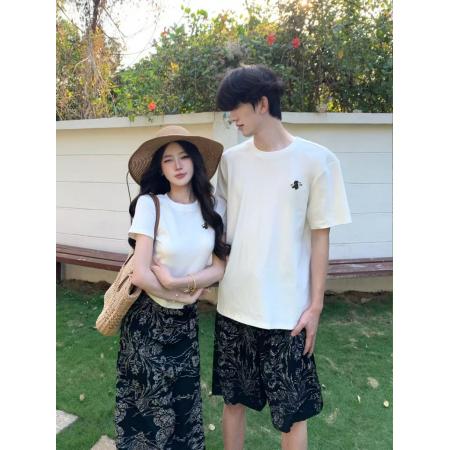 BY14292# 韩版海边风沙滩短袖修身气质套装情侣装 服裝批發女裝批發服飾貨源
