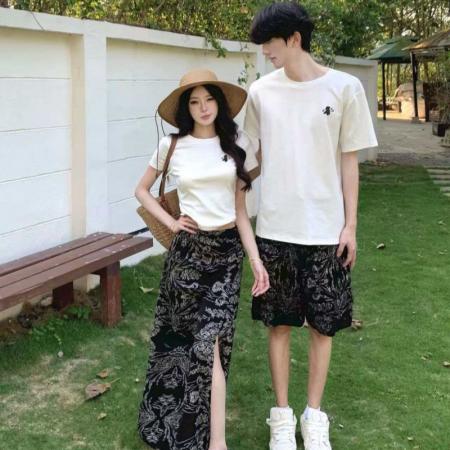 BY14292# 韩版海边风沙滩短袖修身气质套装情侣装 服裝批發女裝批發服飾貨源