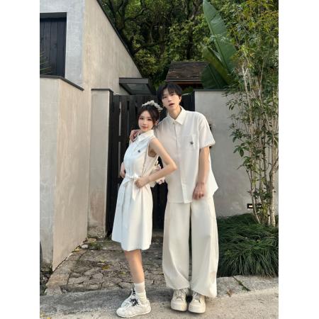 BY14293# 情侣装学院风小众设计感收腰韩版女短袖a字裙 服裝批發女裝批發服飾貨源