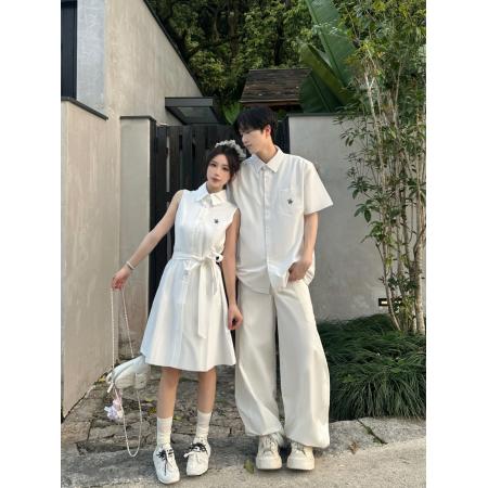 BY14293# 情侣装学院风小众设计感收腰韩版女短袖a字裙 服裝批發女裝批發服飾貨源