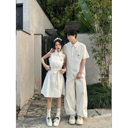 BY14293# 情侣装学院风小众设计感收腰韩版女短袖a字裙 服裝批發女裝批發服飾貨源