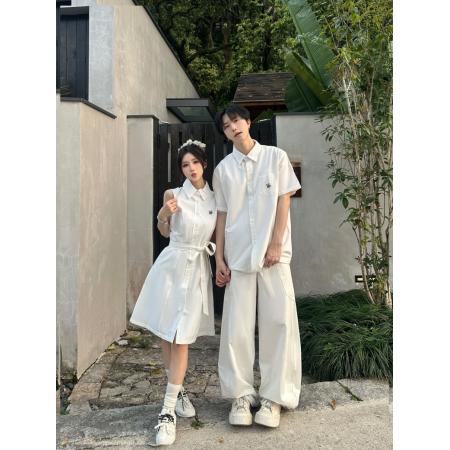 BY14293# 情侣装学院风小众设计感收腰韩版女短袖a字裙 服裝批發女裝批發服飾貨源