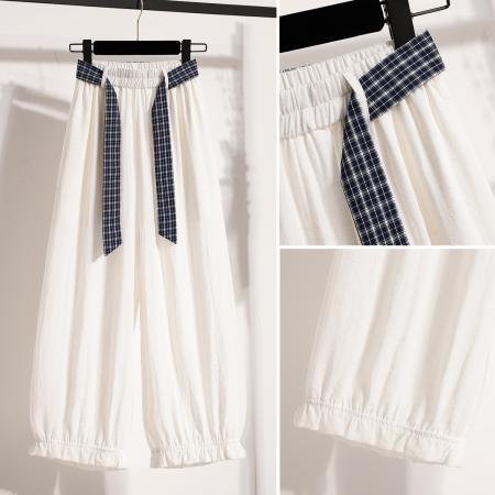 BY14295# 夏新大码宽松薄款束脚休闲八分女裤胖MM松紧腰高腰九分阔腿裤 服裝批發女裝批發服飾貨源