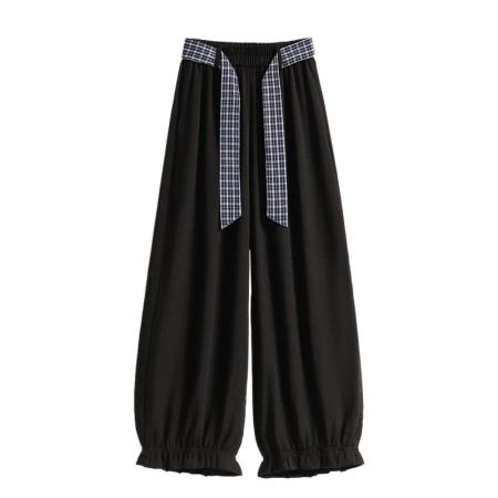 BY14295# 夏新大码宽松薄款束脚休闲八分女裤胖MM松紧腰高腰九分阔腿裤 服裝批發女裝批發服飾貨源