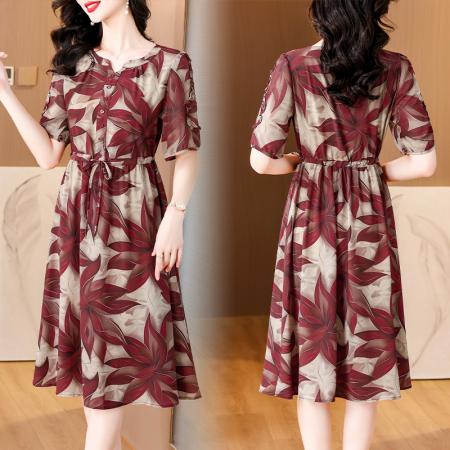 BY14316# 夏新款大码女装短袖印花连衣裙遮腹显瘦时尚洋气裙子 服裝批發女裝批發服飾貨源