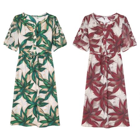 BY14316# 夏新款大码女装短袖印花连衣裙遮腹显瘦时尚洋气裙子 服裝批發女裝批發服飾貨源