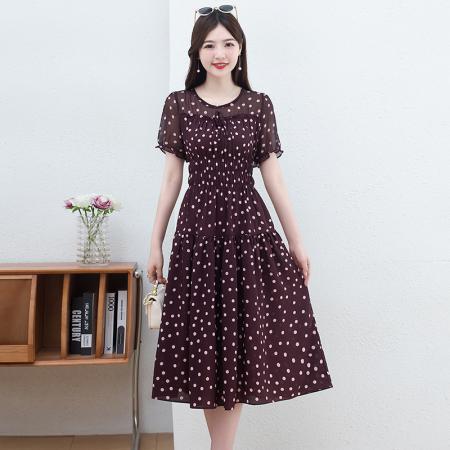 BY14318# 雪纺波点连衣裙女夏季新款气质名媛中长款时尚流行洋气裙子 服裝批發女裝批發服飾貨源