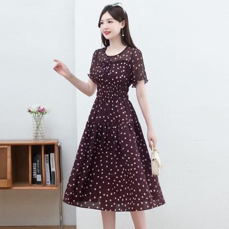 BY14318# 雪纺波点连衣裙女夏季新款气质名媛中长款时尚流行洋气裙子 服裝批發女裝批發服飾貨源