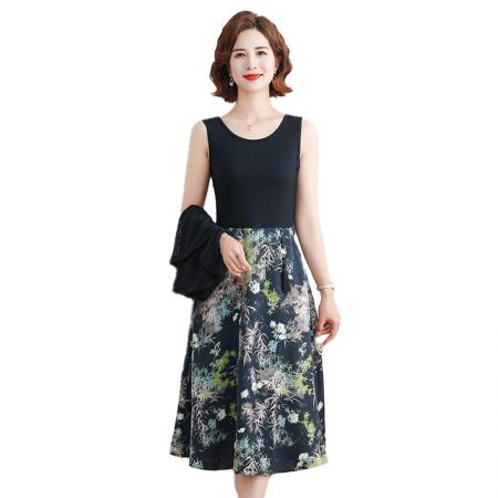 BY14324# 时尚两件套雪纺短袖连衣裙女夏装新款大码印花裙子 服裝批發女裝批發服飾貨源