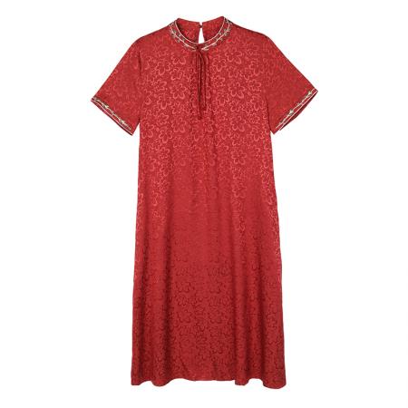 BY14329# 国风香云纱真丝刺绣连衣裙女夏季新款桑蚕丝大码旗袍裙子 服裝批發女裝批發服飾貨源