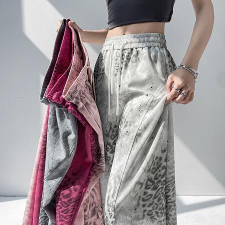 BY14331# 夏季新款休闲高腰显瘦百搭薄款两穿扎染印花弯刀裤长裤 服裝批發女裝批發服飾貨源