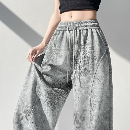 BY14331# 夏季新款休闲高腰显瘦百搭薄款两穿扎染印花弯刀裤长裤 服裝批發女裝批發服飾貨源