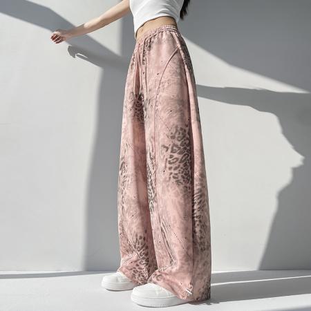 BY14331# 夏季新款休闲高腰显瘦百搭薄款两穿扎染印花弯刀裤长裤 服裝批發女裝批發服飾貨源