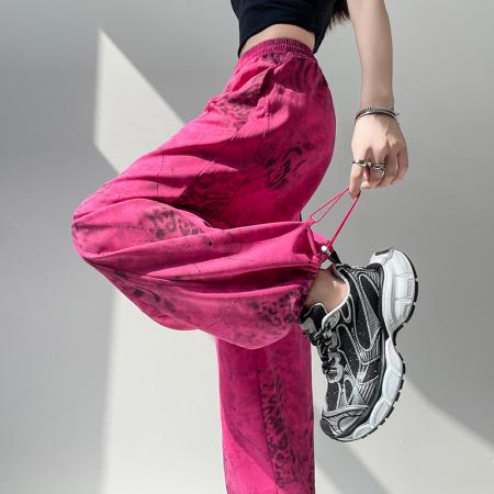 BY14331# 夏季新款休闲高腰显瘦百搭薄款两穿扎染印花弯刀裤长裤 服裝批發女裝批發服飾貨源