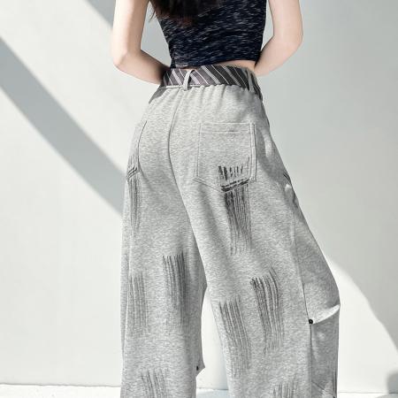 BY14332# 夏季新款宽松高腰扎染夏季薄款垂感两穿卫裤弯刀裤配腰带 服裝批發女裝批發服飾貨源