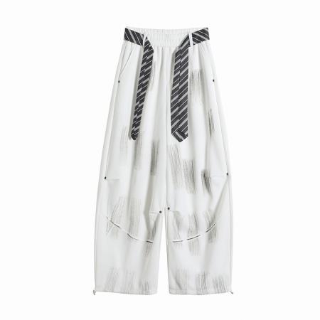 BY14332# 夏季新款宽松高腰扎染夏季薄款垂感两穿卫裤弯刀裤配腰带 服裝批發女裝批發服飾貨源