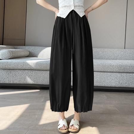 BY14333# 夏季高腰百搭棉麻九分休闲裤女新款宽松阔腿裤白色有内衬 服裝批發女裝批發服飾貨源