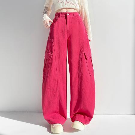 BY14335# 春季全棉洗水工装裤美式时尚运动裤阔腿裤宽松休闲裤子女 服裝批發女裝批發服飾貨源