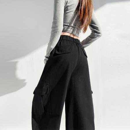 BY14335# 春季全棉洗水工装裤美式时尚运动裤阔腿裤宽松休闲裤子女 服裝批發女裝批發服飾貨源