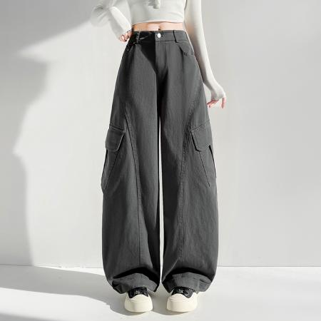 BY14335# 春季全棉洗水工装裤美式时尚运动裤阔腿裤宽松休闲裤子女 服裝批發女裝批發服飾貨源