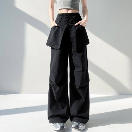 BY14336# 春夏季新款休闲宽松工装裤时尚阔腿束脚两穿工装裤长裤女 服裝批發女裝批發服飾貨源