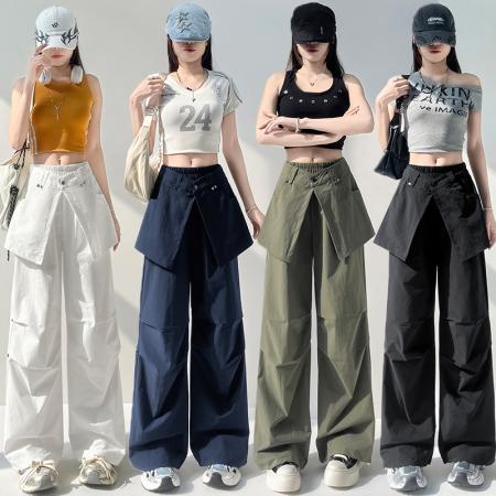 BY14336# 春夏季新款休闲宽松工装裤时尚阔腿束脚两穿工装裤长裤女 服裝批發女裝批發服飾貨源