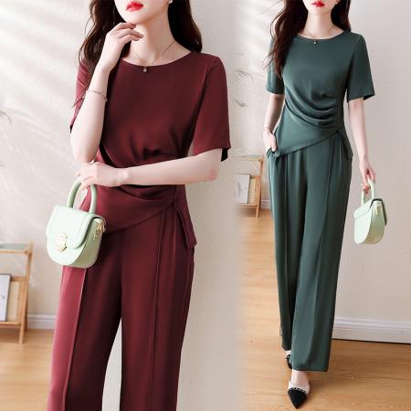 BY14342# 春夏夏季新款套装大码女装时尚减龄短袖9分裤两件套 服裝批發女裝批發服飾貨源