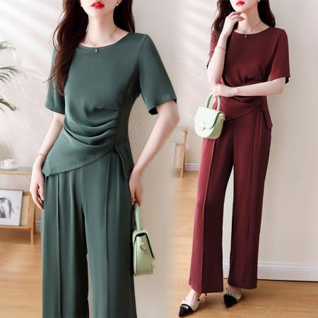 BY14342# 春夏夏季新款套装大码女装时尚减龄短袖9分裤两件套 服裝批發女裝批發服飾貨源